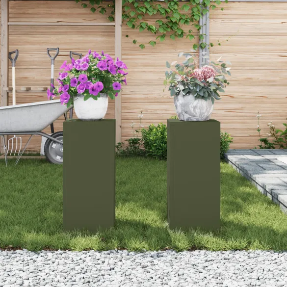 Suporturi Plante Metalice Exterior - 2 buc Oliv | 24x24x55 cm Suporturi Plante Metalice Exterior - 2 buc Oliv | 24x24x55 cm