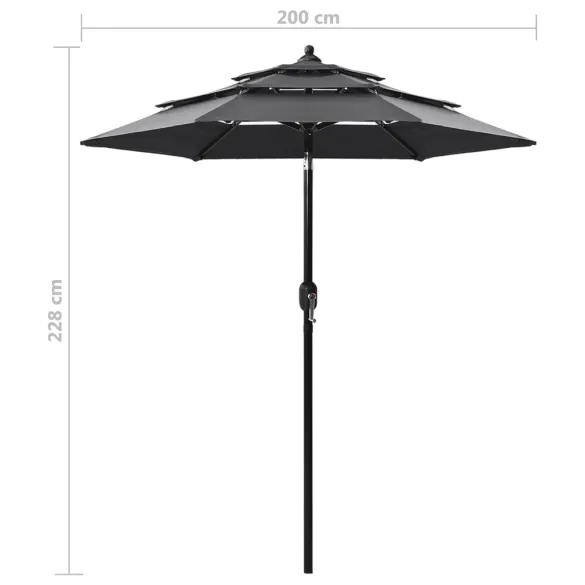 Umbrelă de Grădină 3 Niveluri - Aluminiu Antracit - 2m
