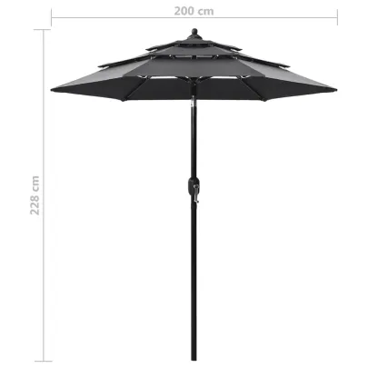 Umbrelă de Grădină 3 Niveluri - Aluminiu Antracit - 2m