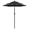Umbrelă de grădină cu 3 niveluri - stâlp aluminiu - negru - 2 m