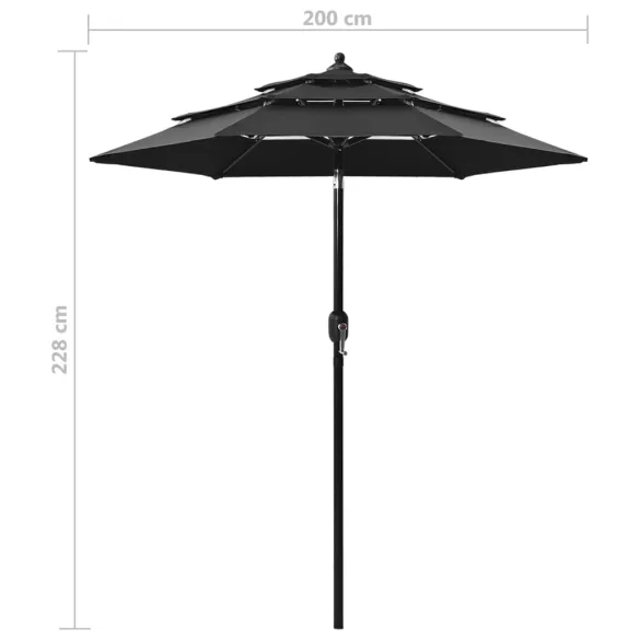 Umbrelă de grădină cu 3 niveluri - Aluminiu - Negru
