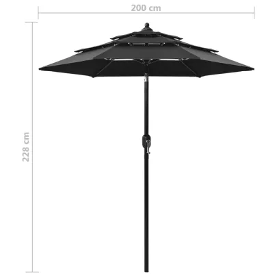 Umbrelă de grădină cu 3 niveluri - Aluminiu - Negru