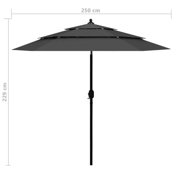 Umbrelă de grădină 3 niveluri - aluminiu antracit 2,5m Umbrelă de grădină 3 niveluri - aluminiu antracit 2,5m