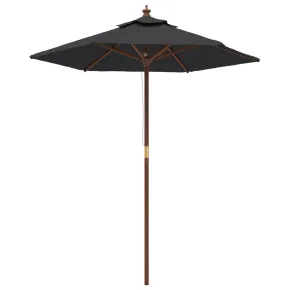 Umbrelă Grădină Lemn Masiv - Negru | Livrare Gratuită 2