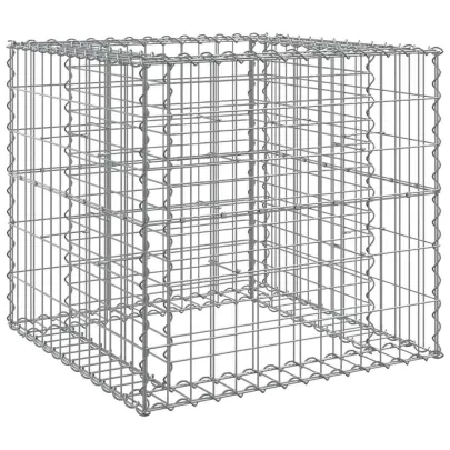 Coș Gabion Argintiu 70x70x65 cm - Fier Galvanizat | Livrare Gratuită