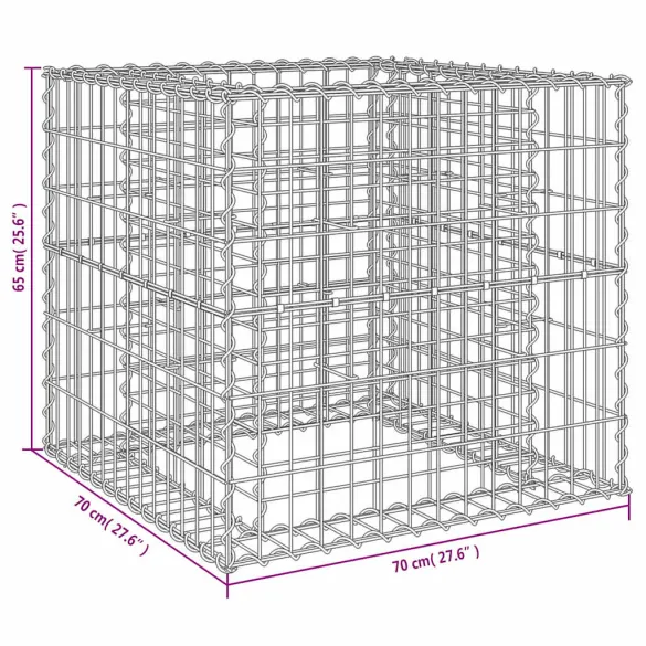 Coș Gabion Argintiu 70x70x65 cm - Fier Galvanizat | Livrare Gratuită