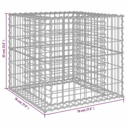Coș Gabion Argintiu 70x70x65 cm - Fier Galvanizat | Livrare Gratuită