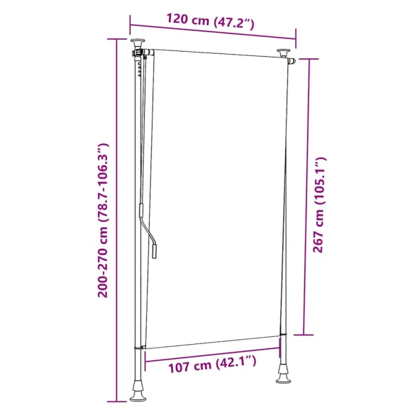 Jaluzea rulou exterior albastru/alb 120x270 cm - Oțel și țesătură