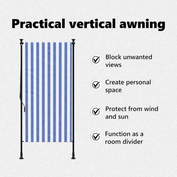 Jaluzea rulou exterior albastru/alb 120x270 cm - Oțel și țesătură