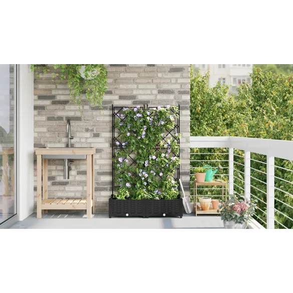 Ghiveci Grădină cu Grătar - Negru | Livrare Gratuită