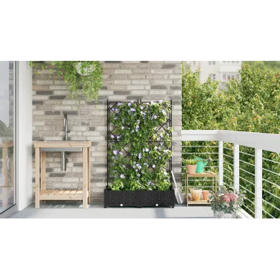 Ghiveci Grădină cu Grătar - Negru | Livrare Gratuită