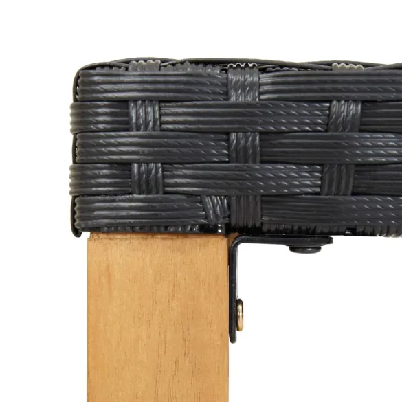 Bancă Grădină Negru 120 cm - Ratan Polietilenă, Lemn Acacia