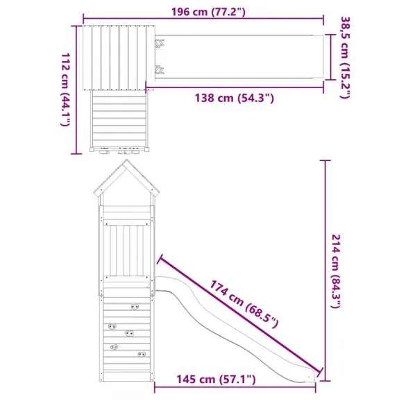Set de joacă exterior lemn masiv cu tobogan - Livrare Gratuită