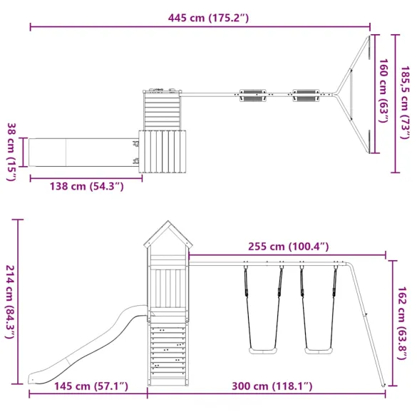 Set joacă exterior lemn pin | Tobogan și leagăn copii