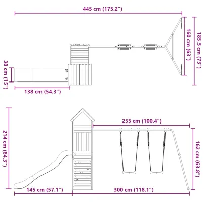 Set joacă exterior lemn pin | Tobogan și leagăn copii