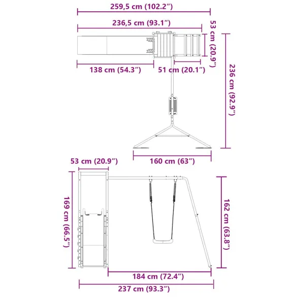 Set joacă exterior lemn masiv pin cu tobogan | Livrare gratuită
