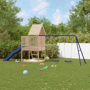 Set de joacă exterior lemn masiv de pin cu tobogan și leagăn
