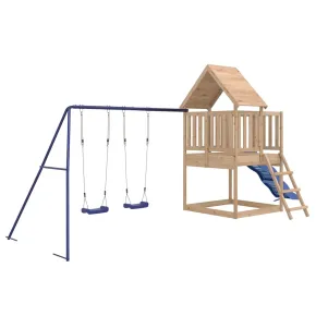 Set de joacă exterior lemn masiv de pin cu tobogan și leagăn 2