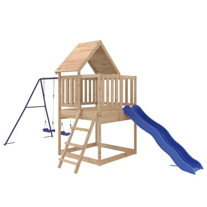 Set de joacă exterior lemn masiv de pin cu tobogan și leagăn