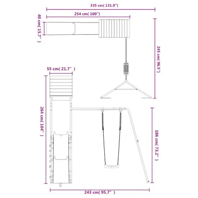 Set de joacă exterior lemn impregnat - Turn, tobogan, leagăn