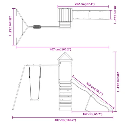Set joacă exterior lemn pin - Turn tobogan leagăn copii