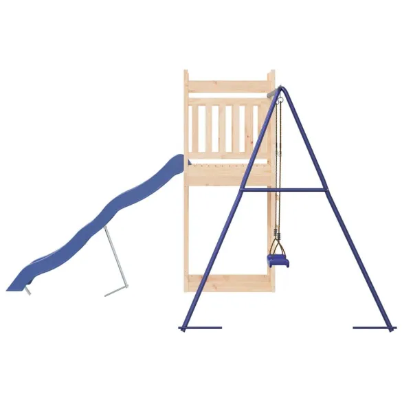 Set joacă exterior lemn masiv pin cu tobogan și leagăn