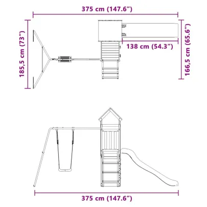 Set de joacă exterior lemn masiv de pin cu tobogan și leagăn