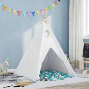 Cort Teepee Copii cu Geantă Piersică și Bile Alb - Joc Imaginativ