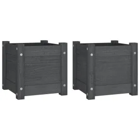 Jardiniere Grădină Lemn Masiv Pin - 2 bucăți - Gri 2