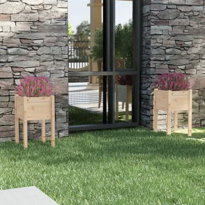 Jardiniere Grădină Lemn Masiv - 2 bucăți - 40x40x70 cm