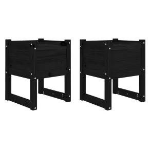 Jardiniere Lemn Masiv Pin - Set 2 Bucati - Negru 2