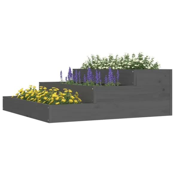 Jardinieră Gri Lemn Masiv de Pin - 78x78x27 cm | Livrare Gratuită