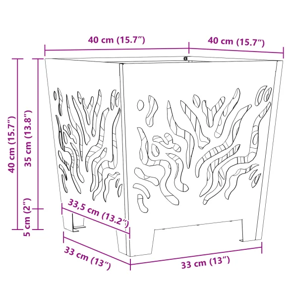 Vatră de foc pătrată din oțel corten - 40x40x40 cm Vatră de foc pătrată din oțel corten - 40x40x40 cm