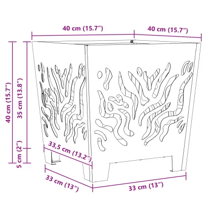 Vatră de foc pătrată din oțel corten - 40x40x40 cm