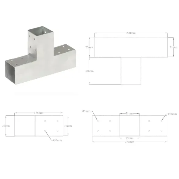 Conector T Grinzi Metal Galvanizat 71mm | Livrare Gratuita