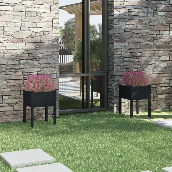 Jardiniere Grădină Lemn Masiv Pin - Set 2 bucăți Negru