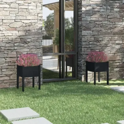 Jardiniere Grădină Lemn Masiv Pin - Set 2 bucăți Negru