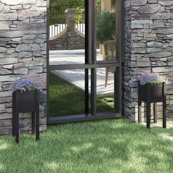 Jardiniere Grădină 2 buc. Lemn Masiv Pin Negru 31x31x70 cm