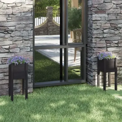 Jardiniere Grădină 2 buc. Lemn Masiv Pin Negru 31x31x70 cm