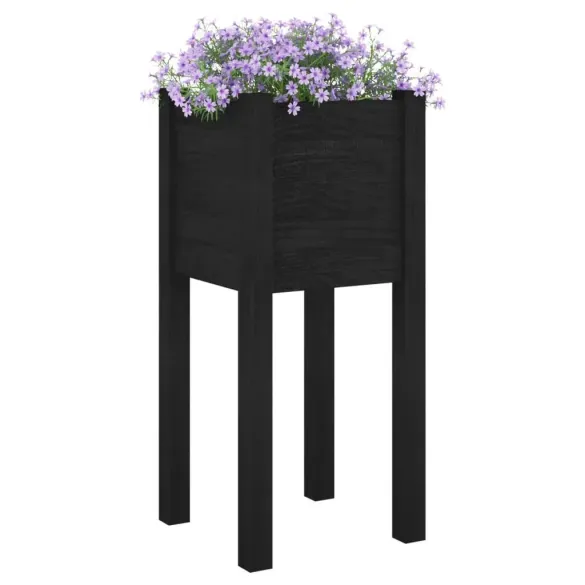 Jardinieră Grădină Lemn Masiv Pin - Negru - 31x31x70 cm