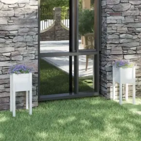 Jardiniere Grădină Lemn Masiv Pin - 2 bucăți - Alb 2