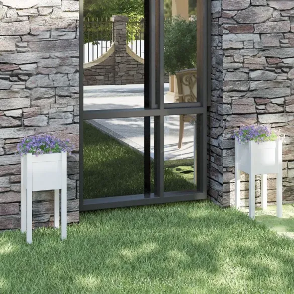 Jardiniere Grădină Lemn Masiv Pin - 2 bucăți - Alb