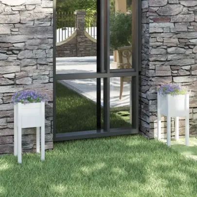 Jardiniere Grădină Lemn Masiv Pin - 2 bucăți - Alb