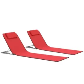 Saltele Plajă Pliabile Roșu - Set 2 Bucăți - Oțel și Textil