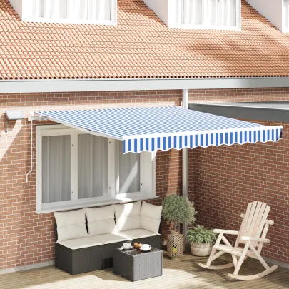 Cortină Retractabilă Manuală Exterior - Albastru-Alb 3.5x2.5m