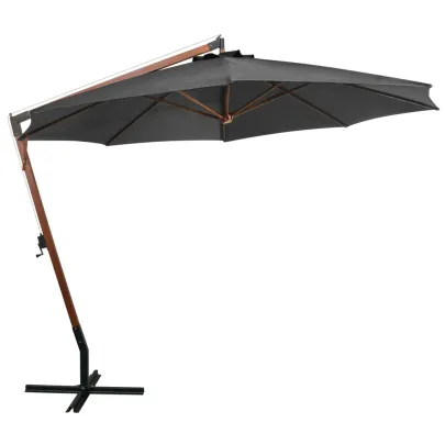 Umbrelă Consolă Grădină - Antracit - 3,5x2,9 m - Lemn Brad