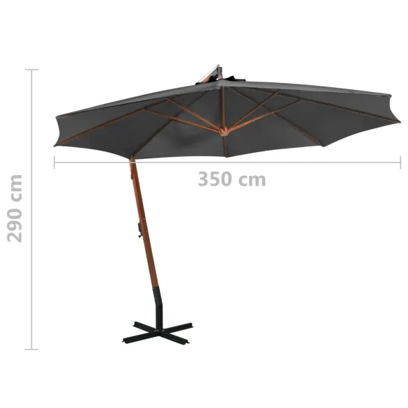 Umbrelă Consolă Grădină - Antracit - 3,5x2,9 m - Lemn Brad