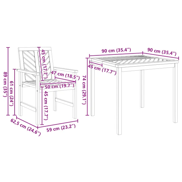 Set Dining Exterior Lemn Acacia | Masă și 2 Scaune Set Dining Exterior Lemn Acacia | Masă și 2 Scaune