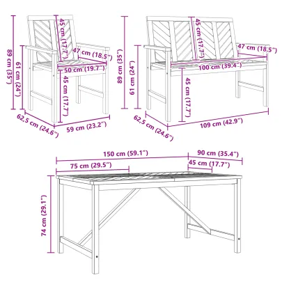 Set Masă Grădină Lemn Acacia - 4 Piese | Livrare Gratuită