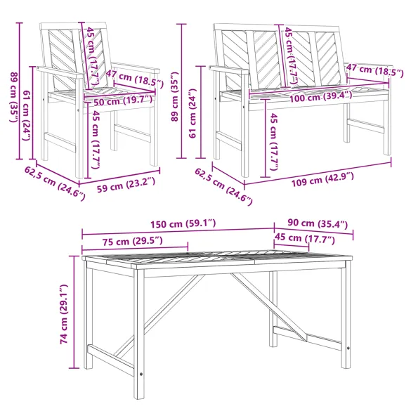 Set Masă Grădină 5 Piese Lemn Acacia | Livrare Gratuită